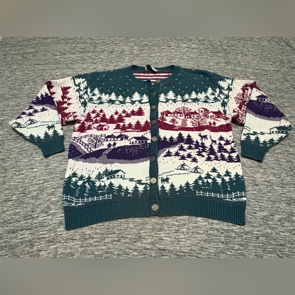 Northern Reflections Sweaters - Vintage Northern Reflections Winter Scene Cardigan Ladies M/L